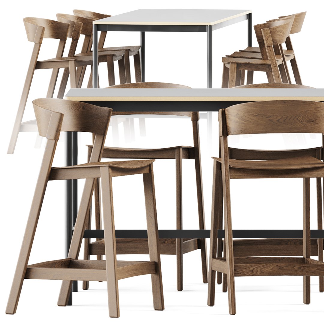 Muuto Base Table High and Muuto Cover Counter Stool model - TurboSquid ...
