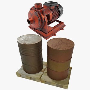 Rusty Barrels on Pallets and Old Centrifugal Pump
