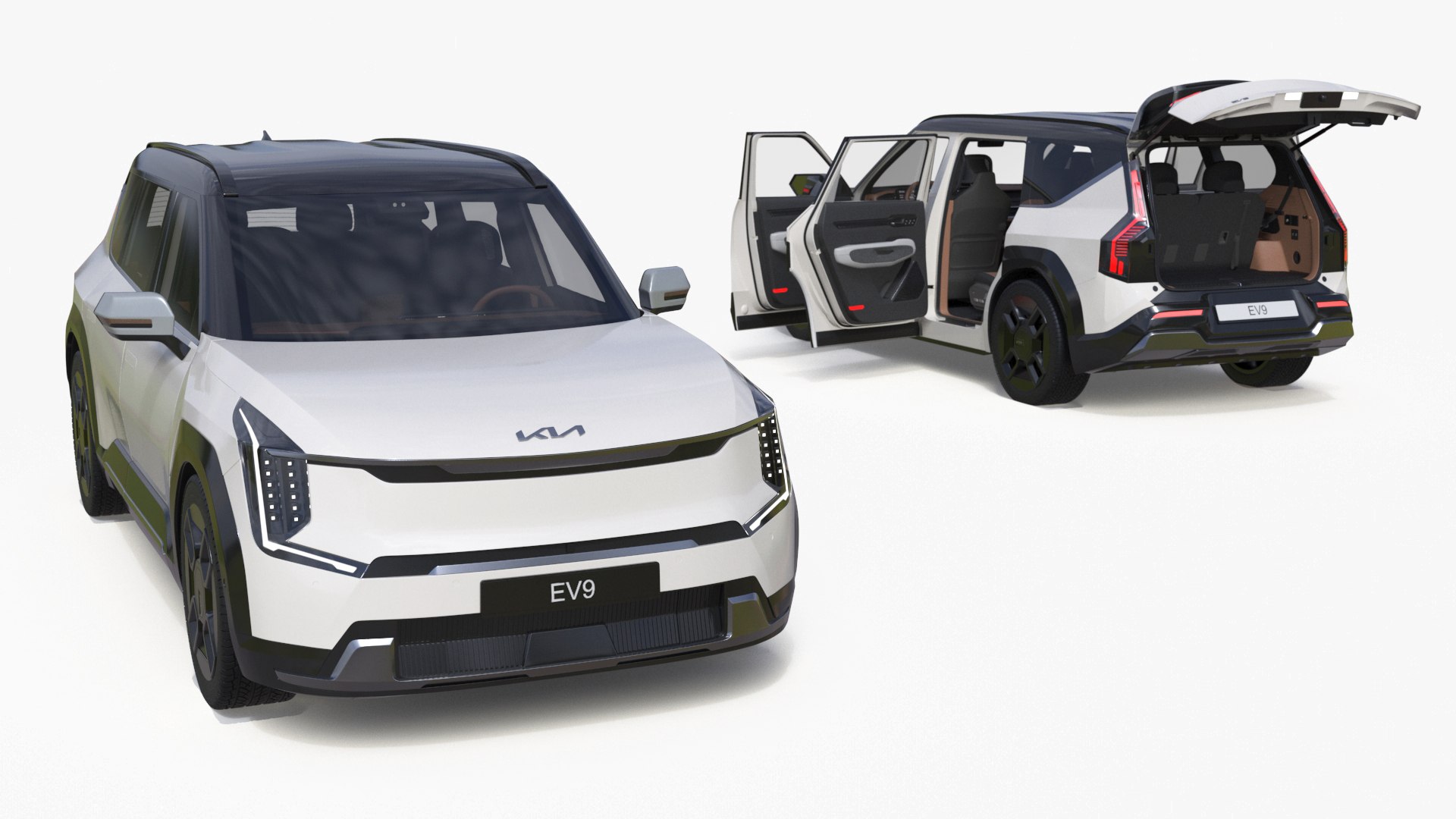 KIA EV9 Luxury Electric SUV Black and White Rigged 3D model preview