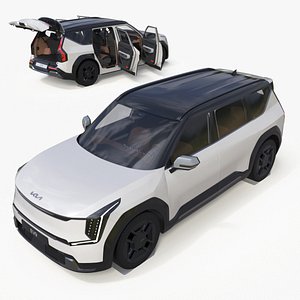 3D KIA EV9 Luxury Electric SUV Black and White Rigged model