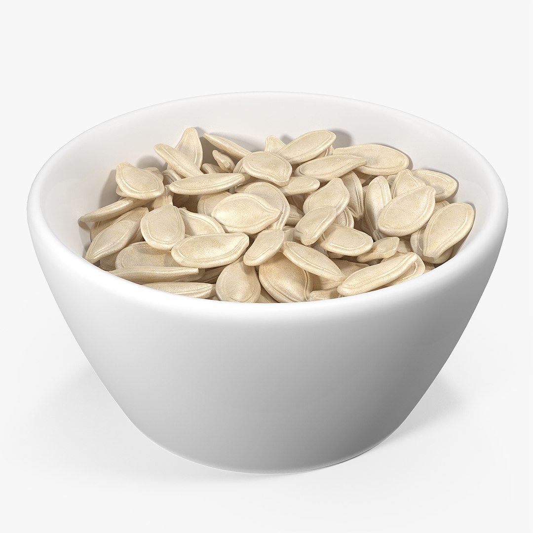 Pumpkin Seeds with Shell in a Ceramic Bowl 3D model preview