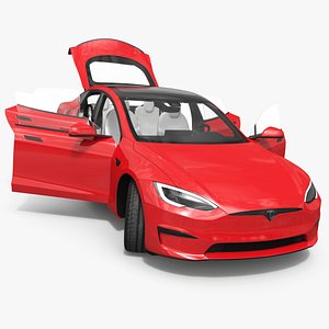 Tesla Model S Electric Sedan Red Rigged for Maya