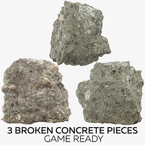 3 broken concrete pieces model