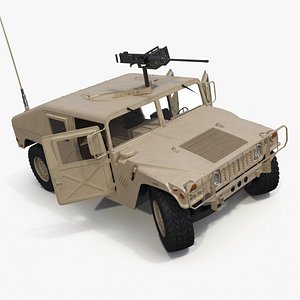 3D Military Humvee with Mounted Machine Gun Rigged model