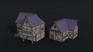 3D Low-poly Cartoon medieval house Polygonal Style