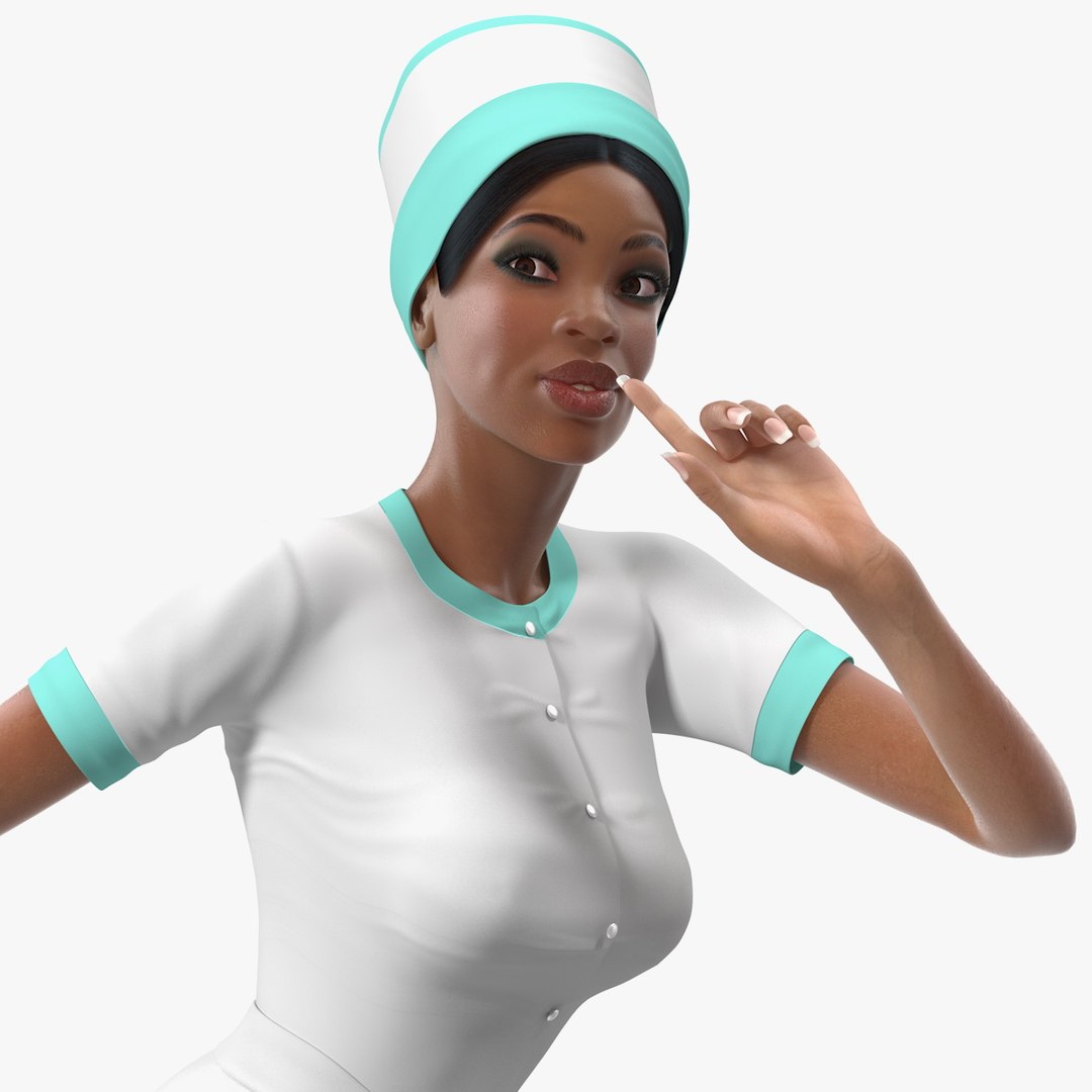 Light Skin Black Nurse Rigged 3D model preview