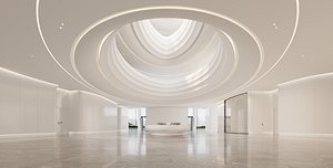Minimalist Grand Lobby Atrium with Sculptural Ceiling