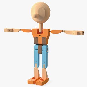3D model T-Pose Colored Wooden Character
