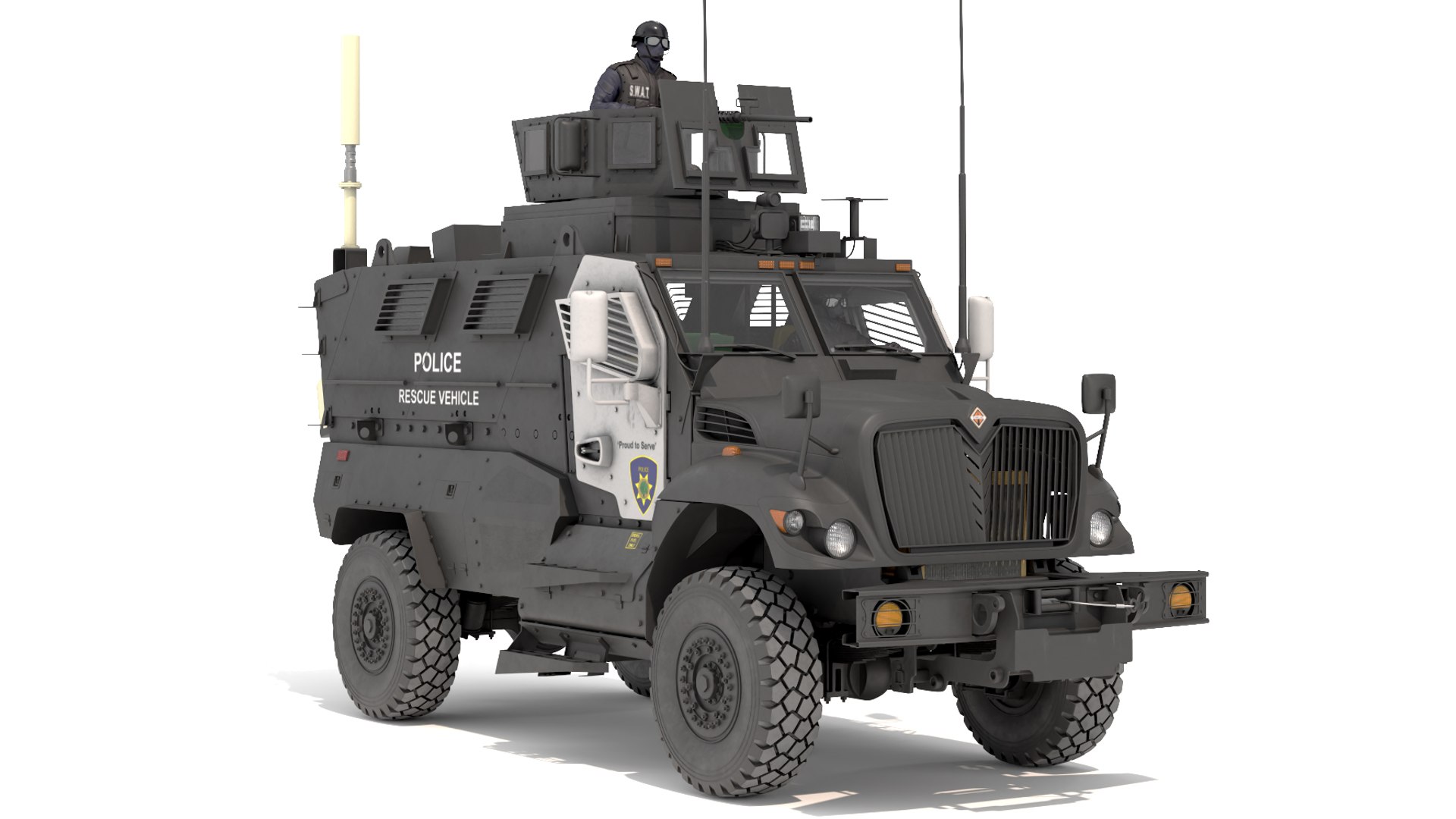 Armored Police Rescue Vehicle with Driver and Shooter
