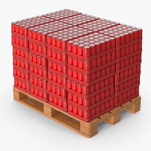 Red Soda Can Packs On Pallet 3D