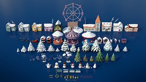Stylized Winter City Asset Pack Low-poly 199 assets