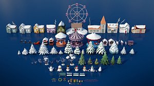Stylized Winter City Asset Pack Low-poly 199 assets