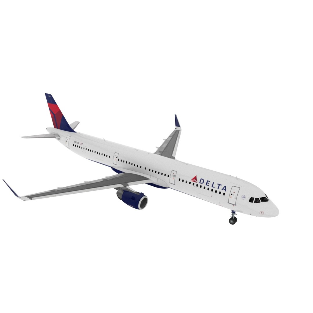 Delta Air Lines Airbus A321 with Cabin and Cockpit Rigged for Cinema 4D 3D model preview