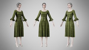 Dress 03 Olive Green Velvet With Design 3D model