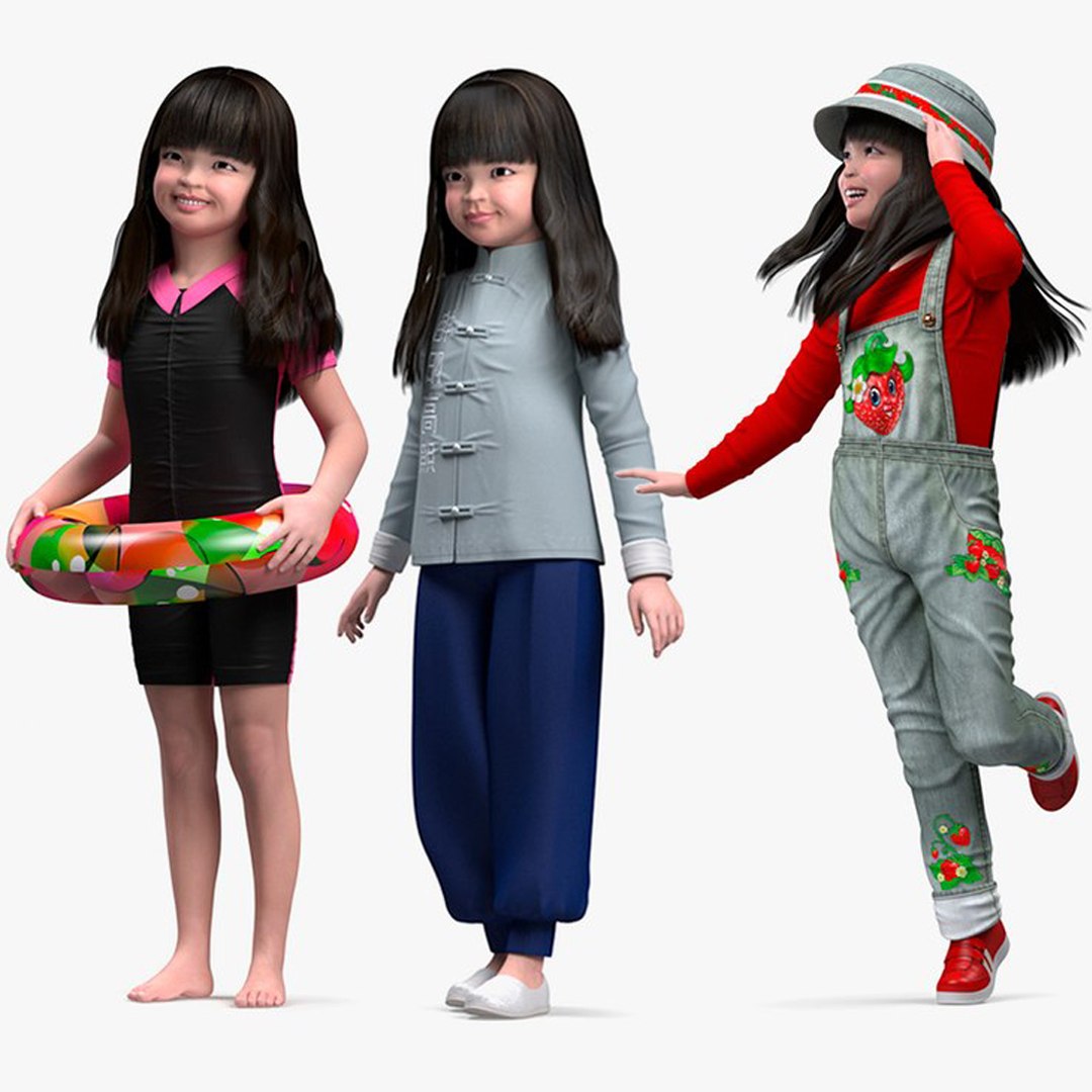Rigged Asian Girl Childs Collection for Cinema 4D 3D model preview