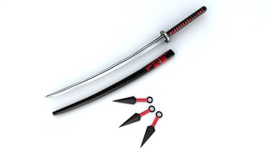 3D Katana and Kunai knives model