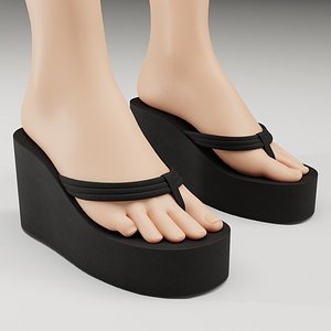 Thong black sandals on high platform 3D model