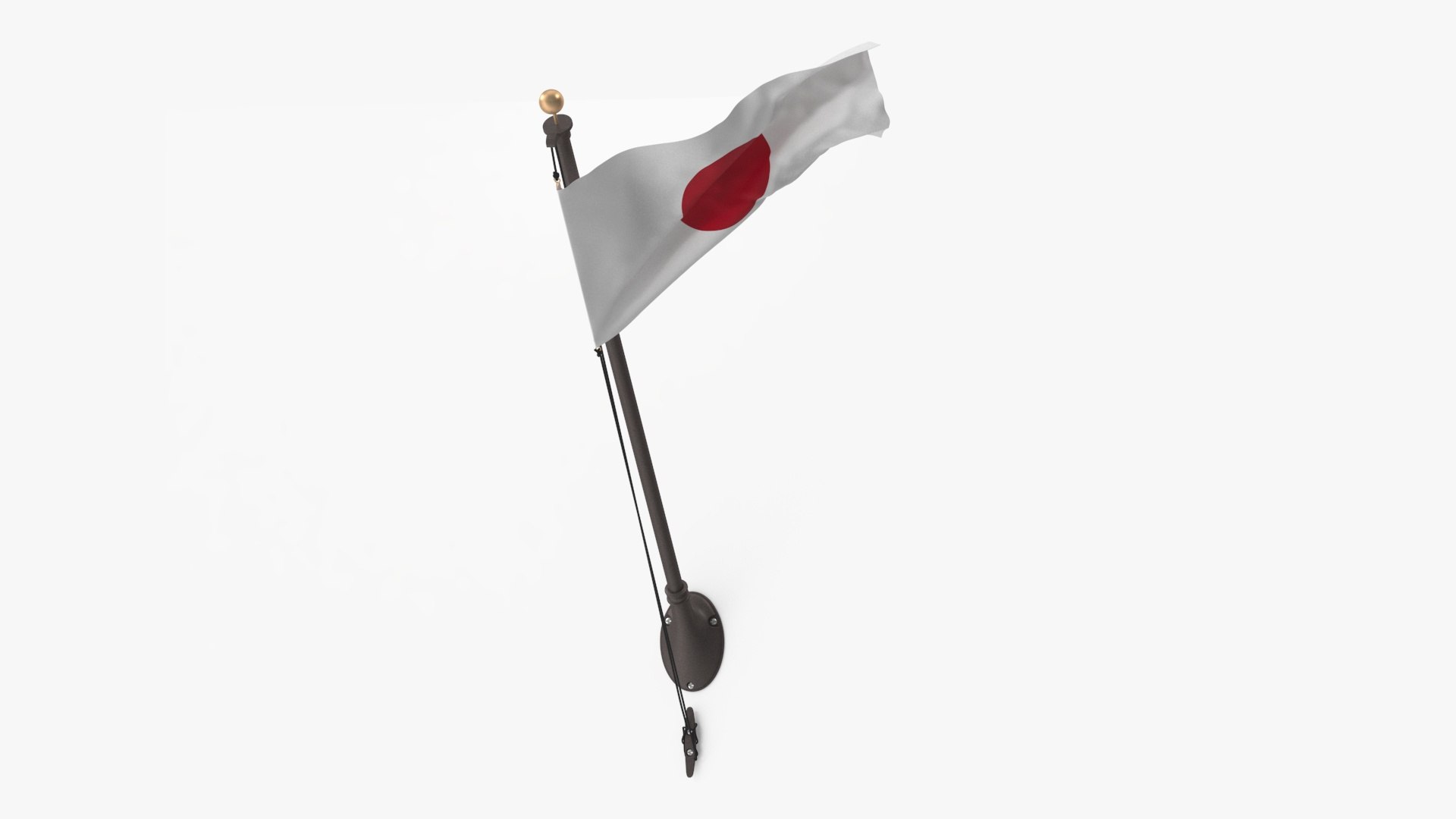 Japan Flag on Wall Pole 3D model preview