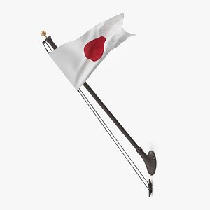 Japan Flag on Wall Pole 3D
