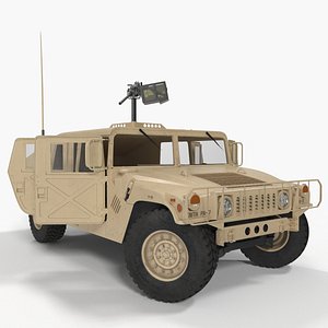 Military Humvee with Mounted Machine Gun Rigged for Maya