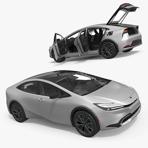 Toyota Prius Hybrid Sedan 2025 Silver Rigged for Cinema 4D