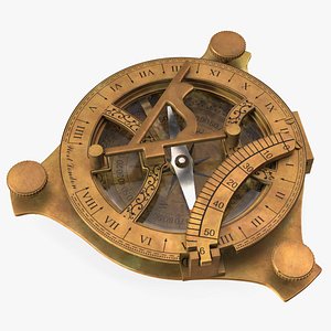 Folded Aged Antique Compass with Sundial 3D model