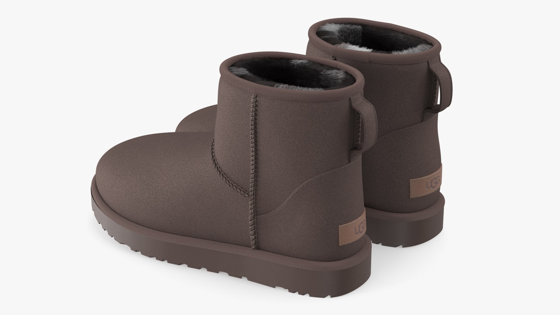 UGG Australia Womens Classic Mini Boots Fur Brown 3D model preview