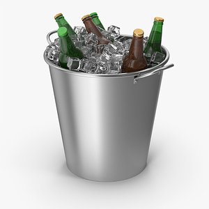 3D model Cold Beer Bottles In A Metal Bucket
