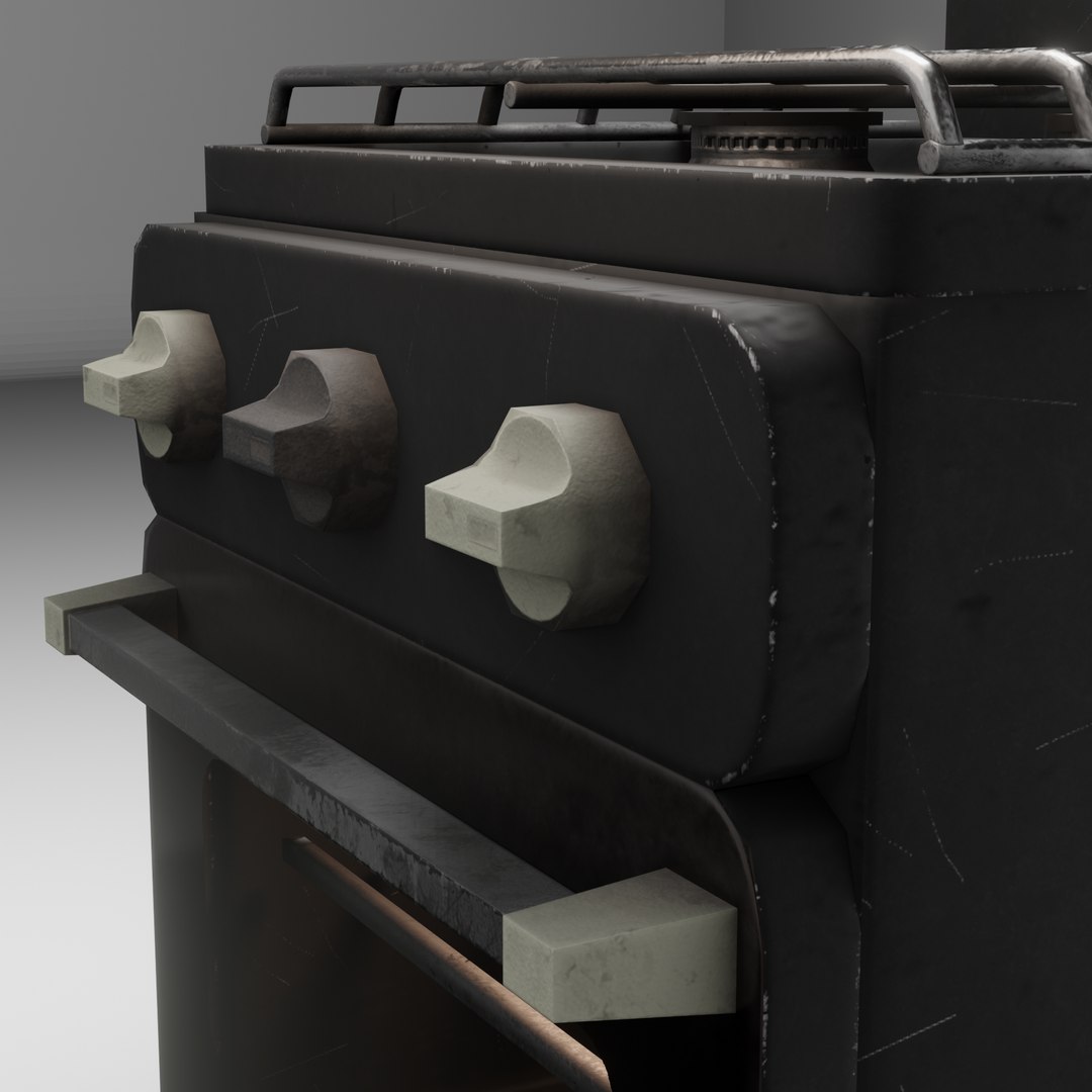 3D model Gas range old post-soviet 2 Burners PBR low-poly game-ready ...