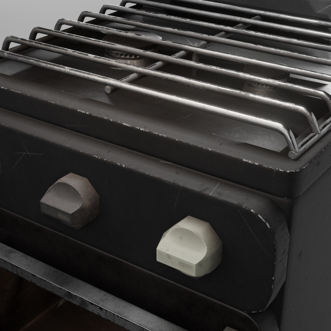 3D model Gas range old post-soviet 2 Burners PBR low-poly game-ready ...