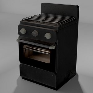 Gas range old post-soviet 2 Burners PBR low-poly game-ready