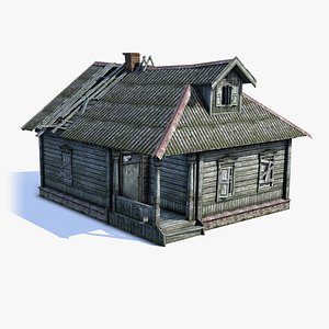 3d low-poly russian village wooden house model