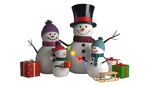 3D Snowman Family Pack with Gifts and Lights