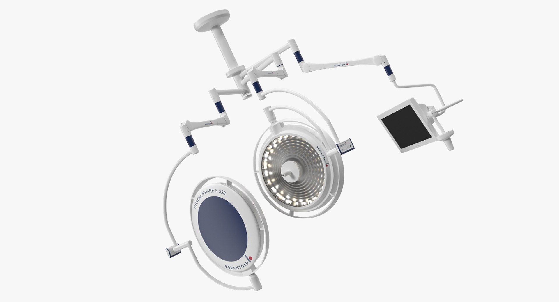 Berchtold Chromophare Ceiling Mount Two Surgical Light with Monitor Rigged for Maya 3D model preview
