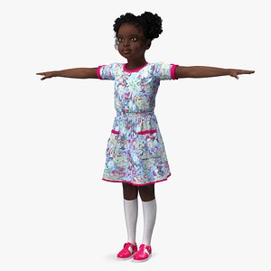 Black Child Girl T-pose 3D model