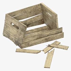 3D Wooden Crate Damaged model