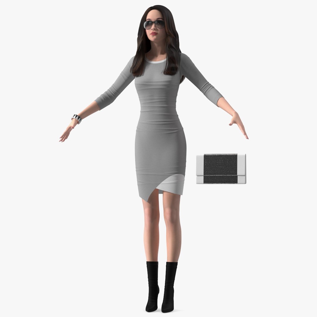 Chinese Woman T-pose 3D model preview