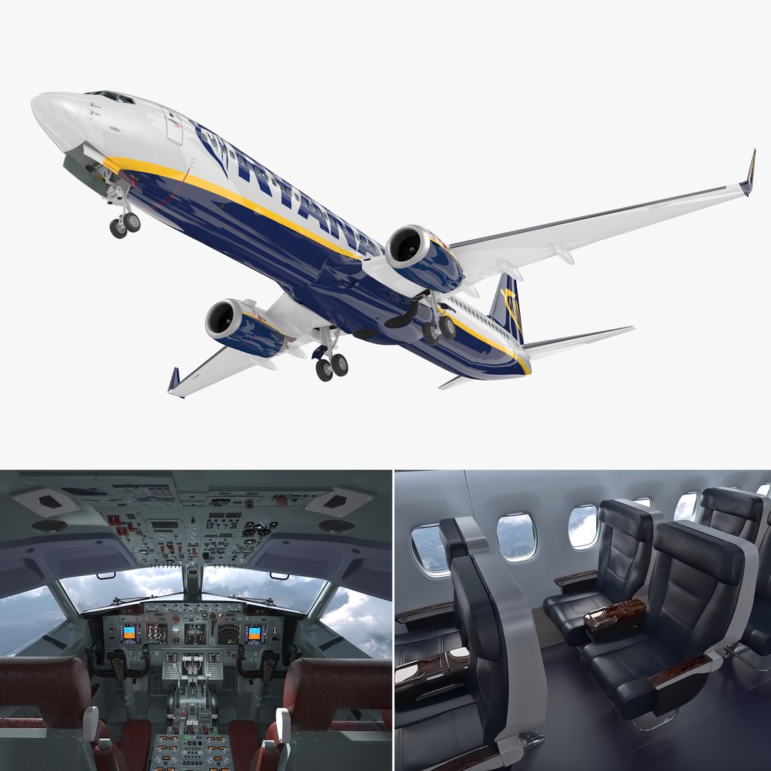 Boeing 737-900 with Interior Ryanair 3D model preview