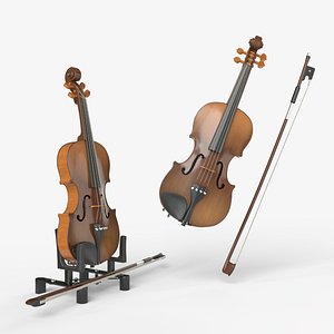 Viola music instrument with Bow and stand 3D model