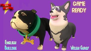 Grey Corgy and Black Bulldog