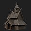 VIKING WOODEN NORSE CHURCH GOTHIC TEMPLE AAA COLLECTION model
