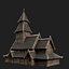 VIKING WOODEN NORSE CHURCH GOTHIC TEMPLE AAA COLLECTION model