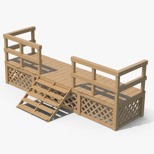 Wooden Building Deck And Stairs 3D model