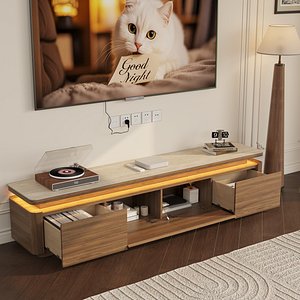 Retro Wood TV Stand with LED Light Living Room 3D Interior Scene
