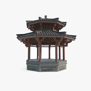 Ancient Asian architecture gardens pavilions model