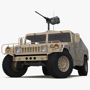 Military Humvee with Mounted Machine Gun Rigged for Cinema 4D