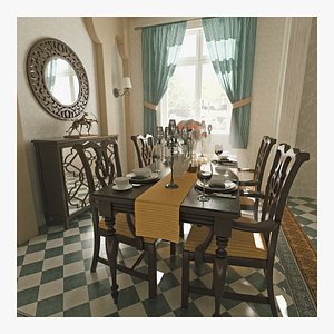 Antique Dining Room - Cinema 4D Octane Render plus Formats