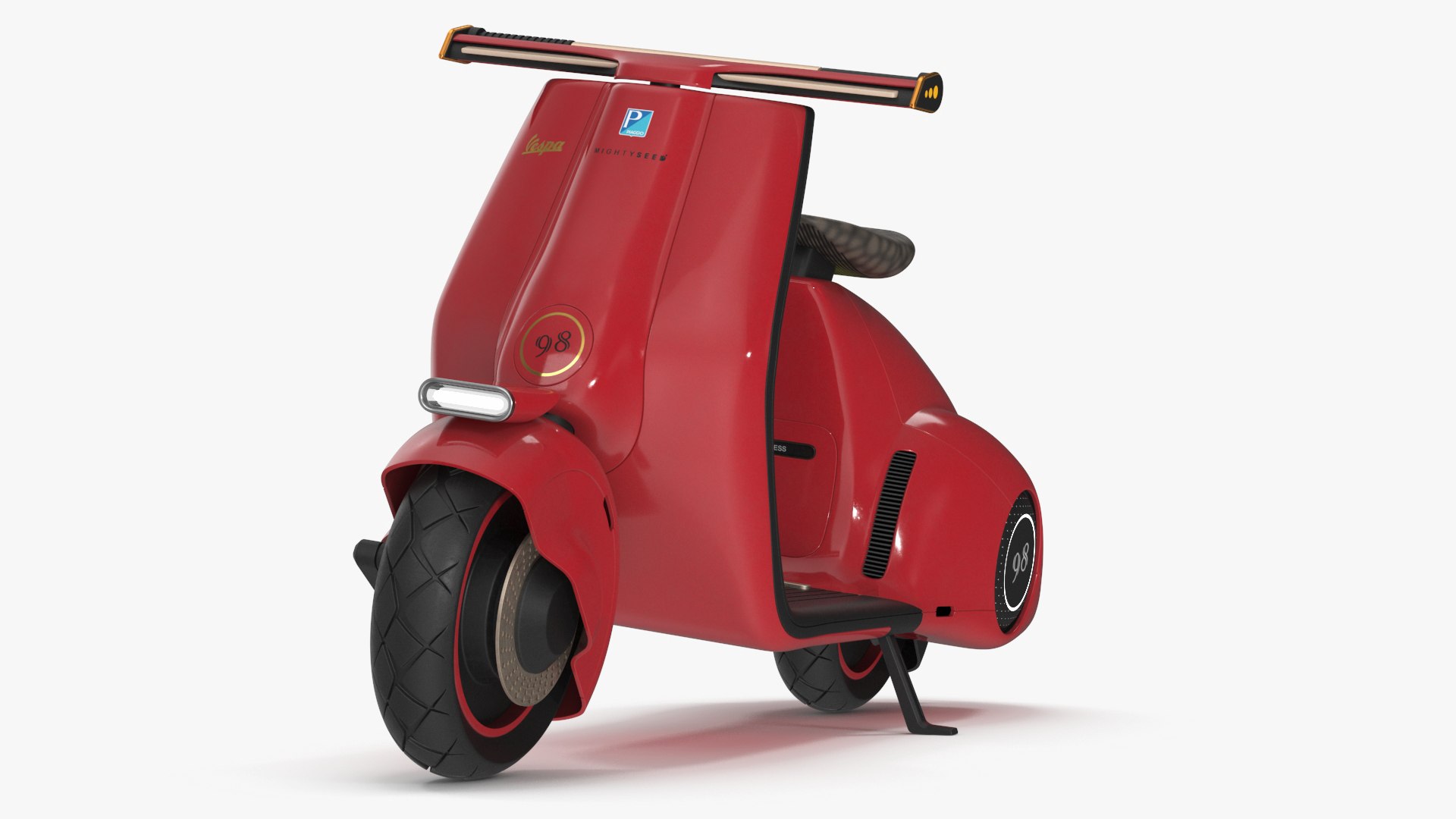 Red Electric Scooter Vespa 98 Parked Lights On 3D model preview