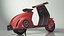 Roter Elektroroller Vespa 98 mit eingeschaltetem Licht geparkt