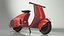 Roter Elektroroller Vespa 98 mit eingeschaltetem Licht geparkt